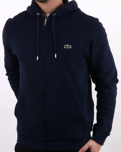 Lacoste – Durchgehendes Kapuzensweatshirt mit Reißverschluss in Marineblau