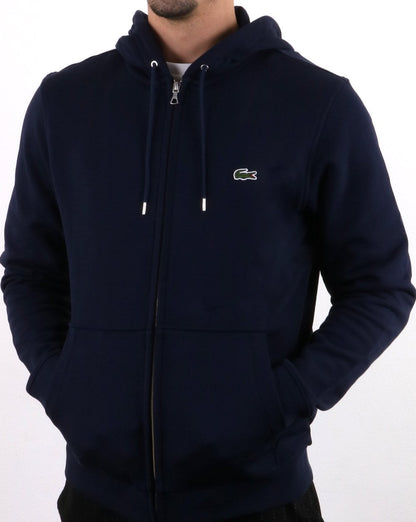 Lacoste – Durchgehendes Kapuzensweatshirt mit Reißverschluss in Marineblau