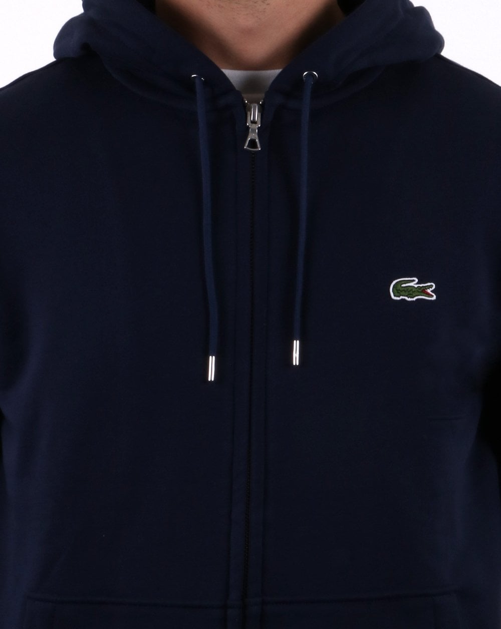 Lacoste – Durchgehendes Kapuzensweatshirt mit Reißverschluss in Marineblau