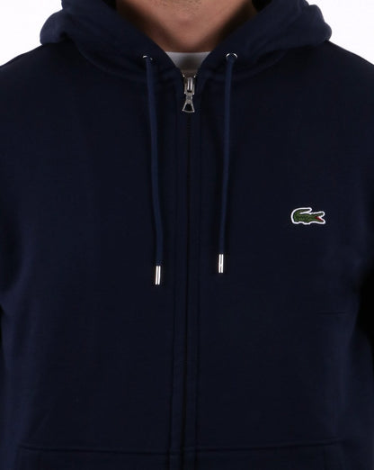 Lacoste – Durchgehendes Kapuzensweatshirt mit Reißverschluss in Marineblau