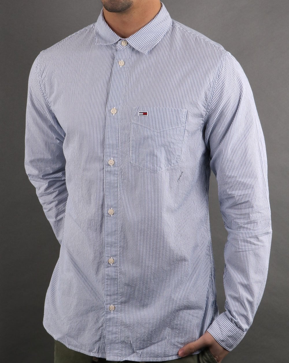 Tommy Hilfiger Seersucker-Streifenhemd Blau/Weiß