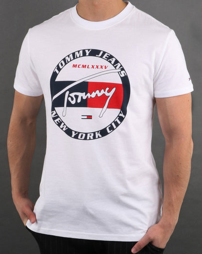 Tommy Hilfiger – T-Shirt mit Kreisgrafik, klassisches Weiß