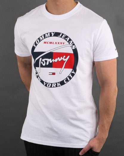Tommy Hilfiger – T-Shirt mit Kreisgrafik, klassisches Weiß
