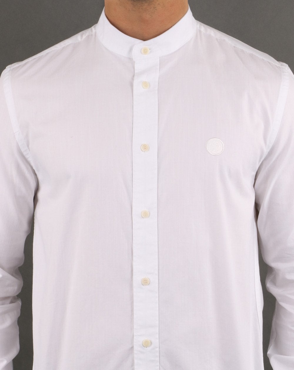Pretty Green Slim Fit Kragenloses Hemd Weiß