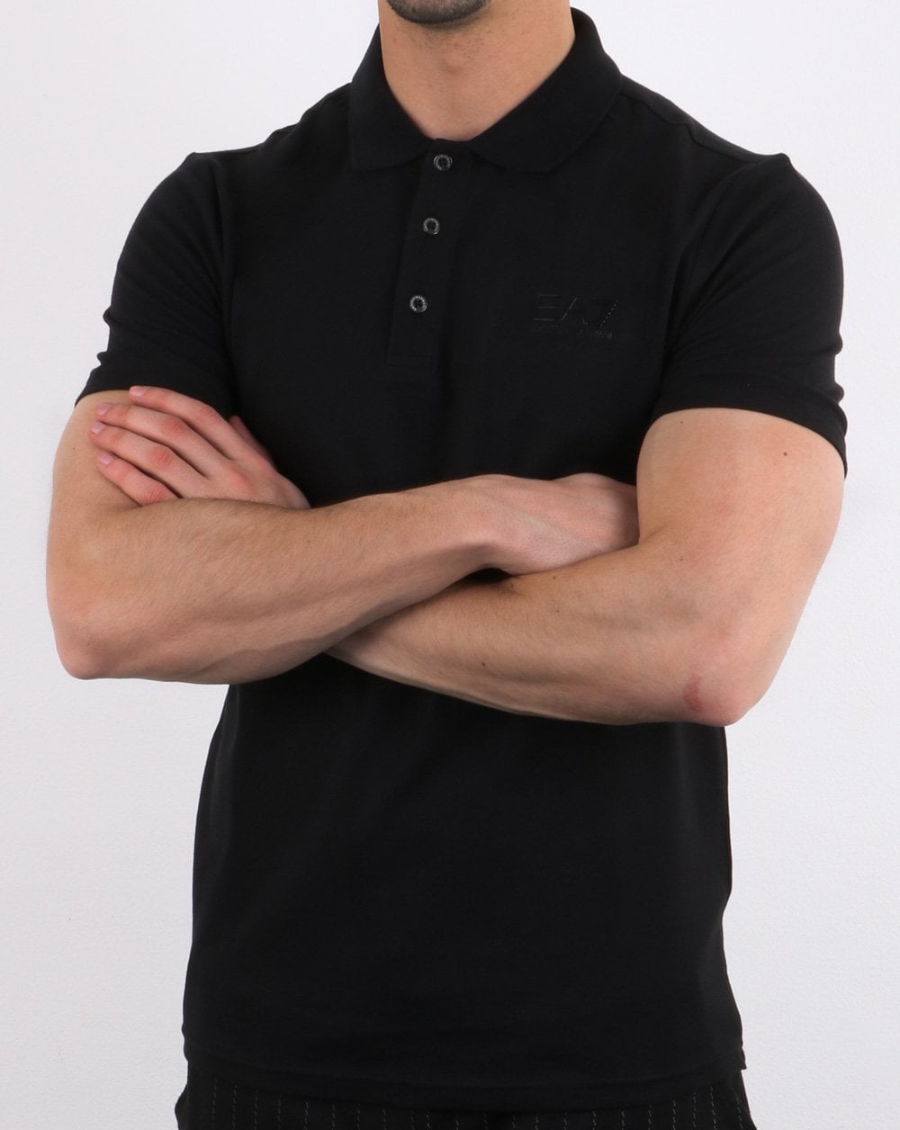 Emporio Armani – EA7 – Schwarzes Piqué-Poloshirt mit Core-Logo