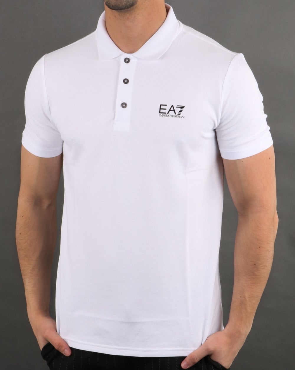 Emporio Armani – EA7 – Weißes Piqué-Poloshirt mit Core-Logo