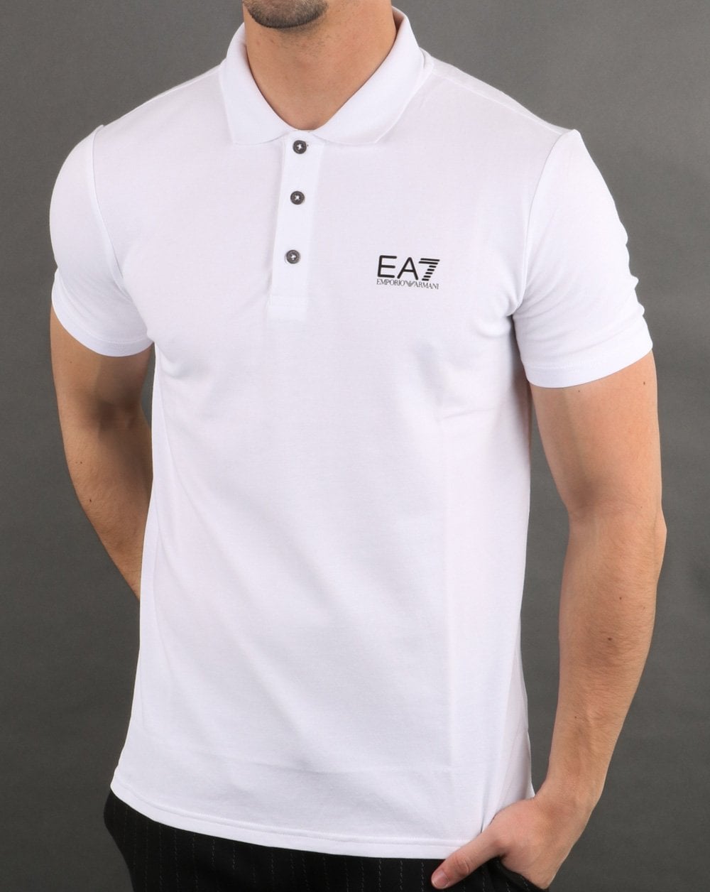Emporio Armani – EA7 – Weißes Piqué-Poloshirt mit Core-Logo