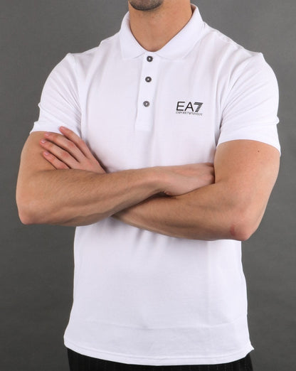 Emporio Armani – EA7 – Weißes Piqué-Poloshirt mit Core-Logo