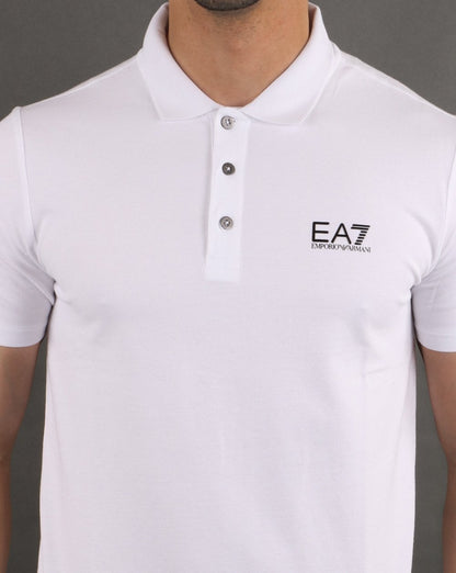 Emporio Armani – EA7 – Weißes Piqué-Poloshirt mit Core-Logo