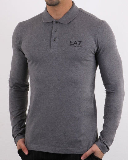 Emporio Armani EA7 Langarm-Poloshirt Dunkelgrau