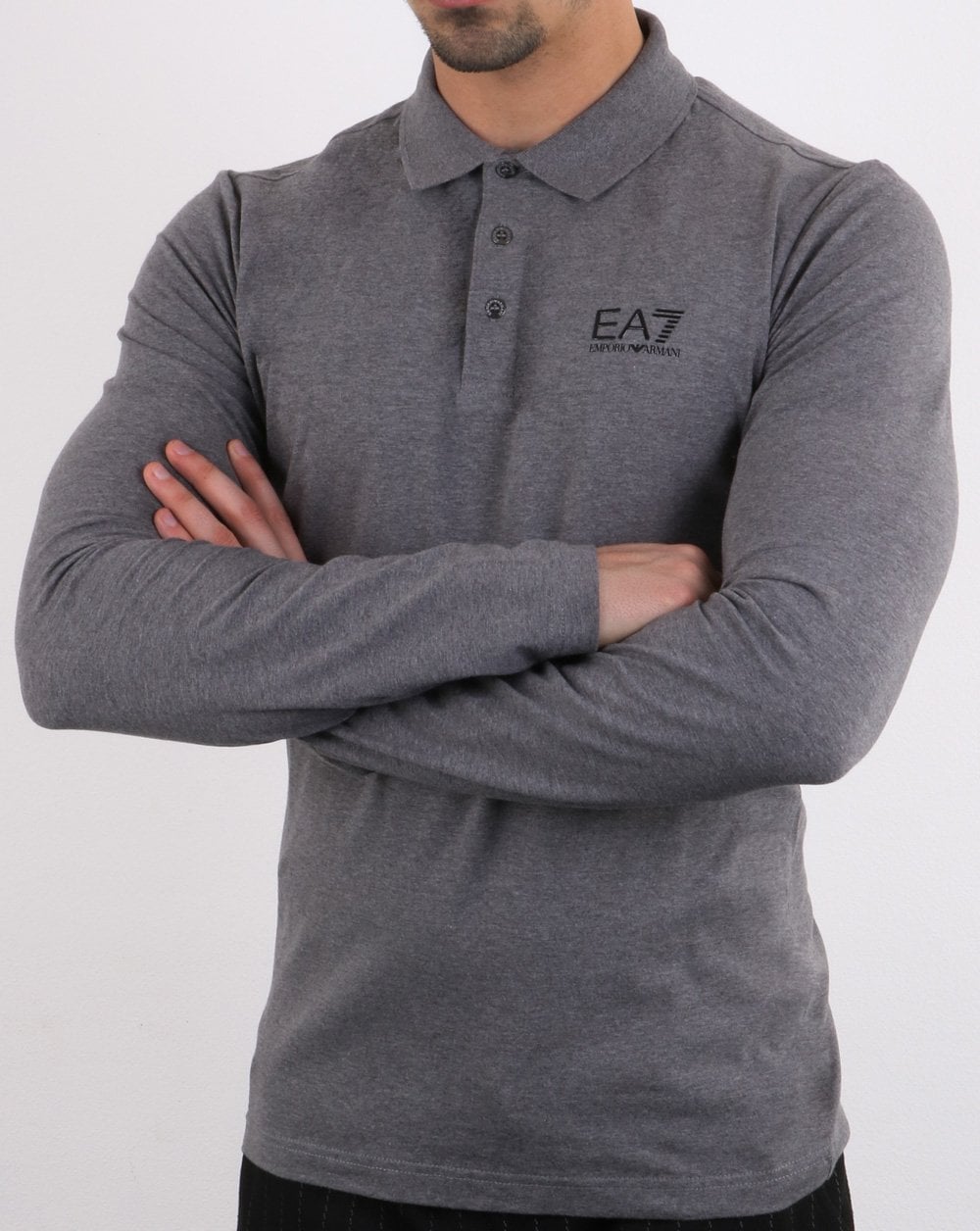 Emporio Armani EA7 Langarm-Poloshirt Dunkelgrau