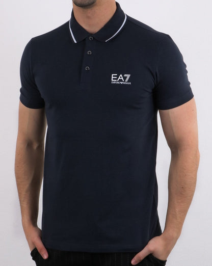 Emporio Armani – EA7 – Poloshirt mit Core-Logo und Zierstreifen in Marineblau