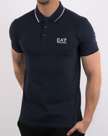 Emporio Armani – EA7 – Poloshirt mit Core-Logo und Zierstreifen in Marineblau