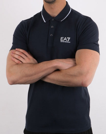 Emporio Armani – EA7 – Poloshirt mit Core-Logo und Zierstreifen in Marineblau