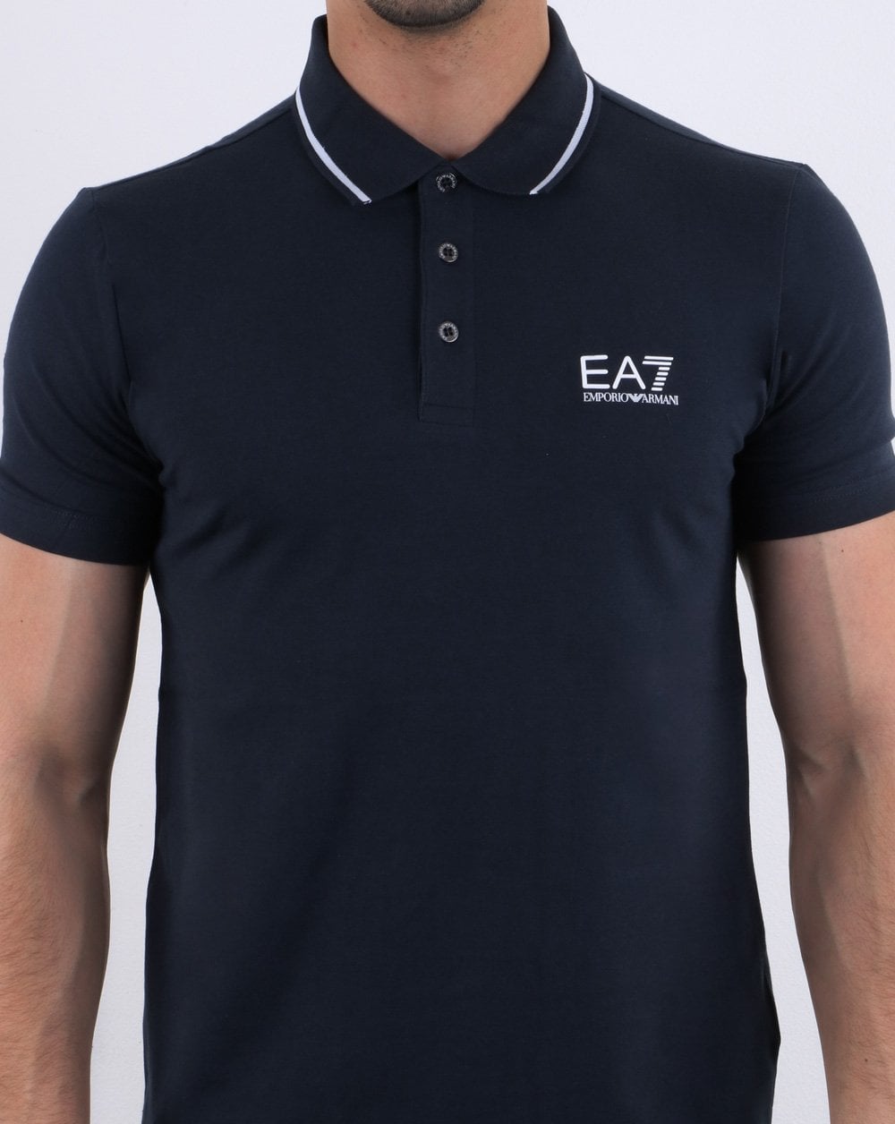 Emporio Armani – EA7 – Poloshirt mit Core-Logo und Zierstreifen in Marineblau