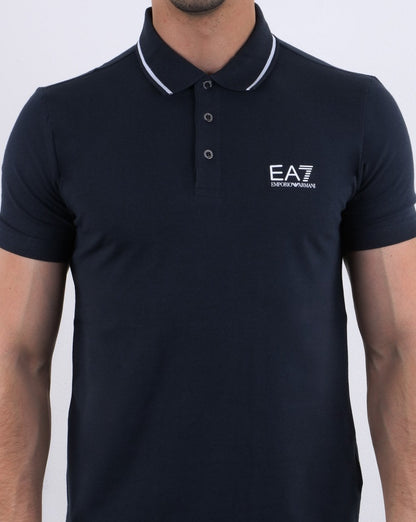 Emporio Armani – EA7 – Poloshirt mit Core-Logo und Zierstreifen in Marineblau