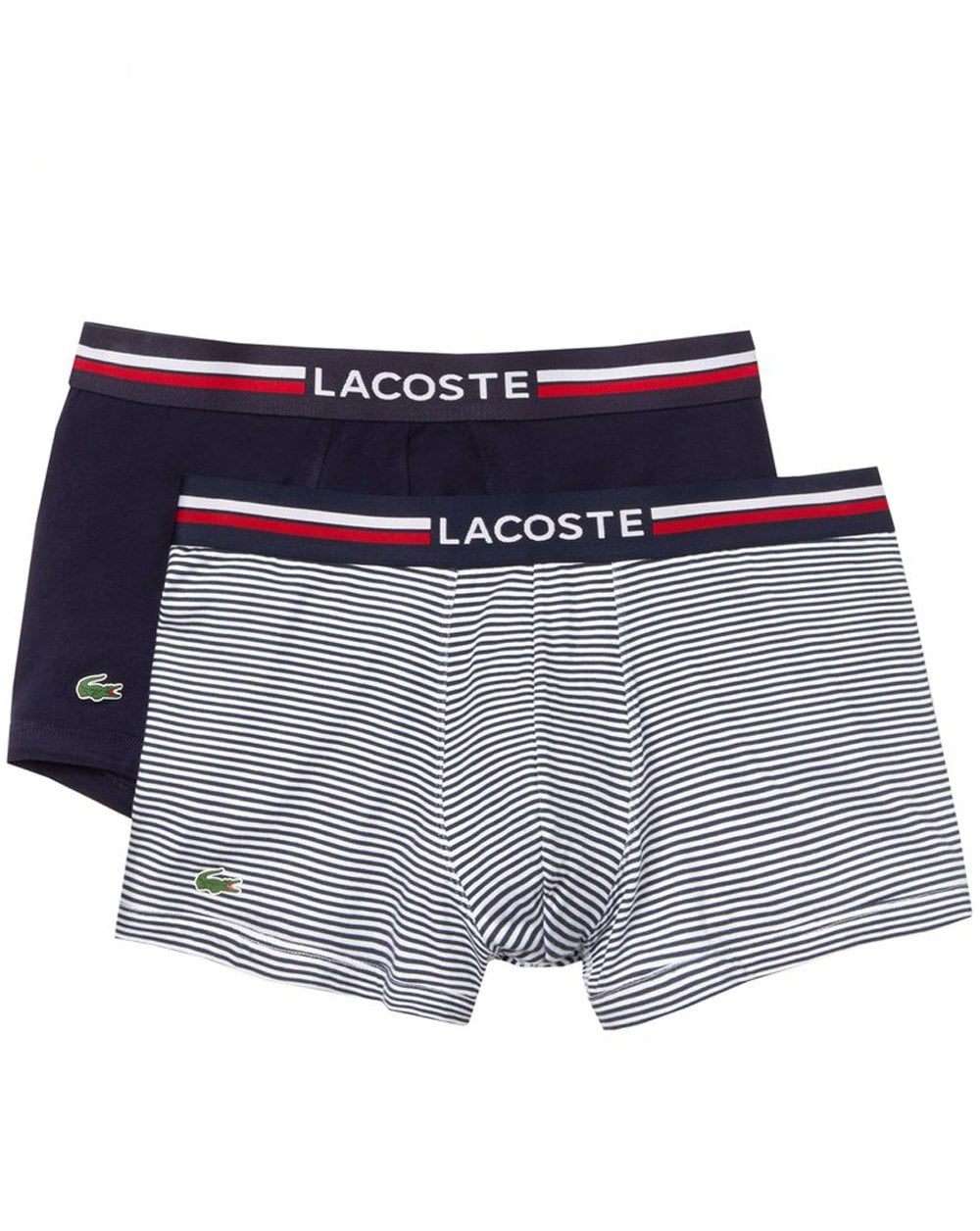 Lacoste – Doppelpack Boxershorts, Marineblau/Marineblau und weiß gestreift