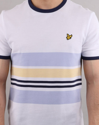 Lyle And Scott Ringer-T-Shirt mit Piqué-Streifen, Weiß/Hellblau/Gelb