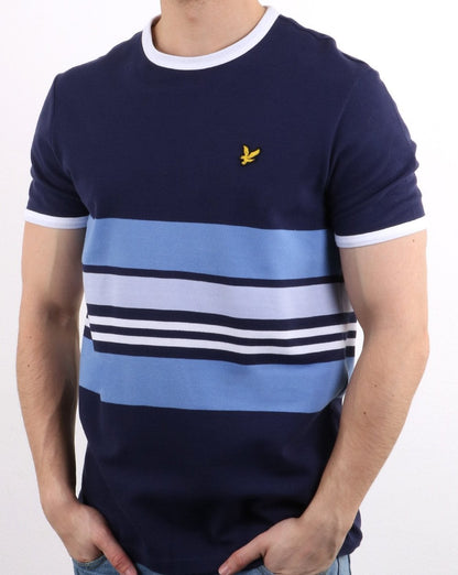 Lyle And Scott – Ringer-T-Shirt mit Piqué-Streifen in Marineblau
