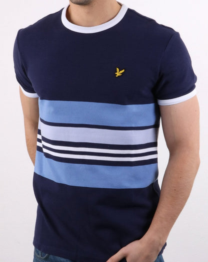 Lyle And Scott – Ringer-T-Shirt mit Piqué-Streifen in Marineblau