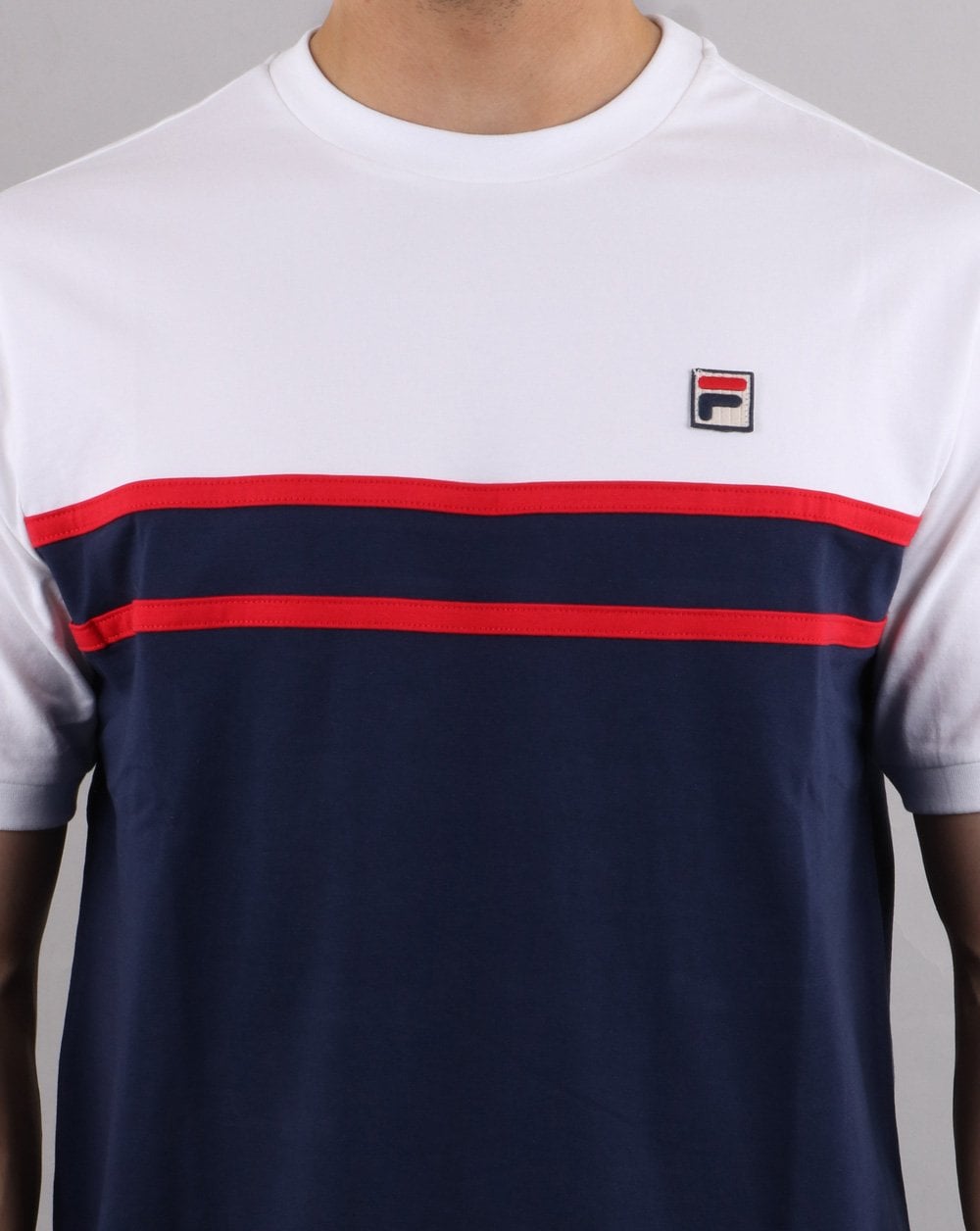 Fila Vintage Split gestreiftes T-Shirt Marineblau/Weiß/Rot