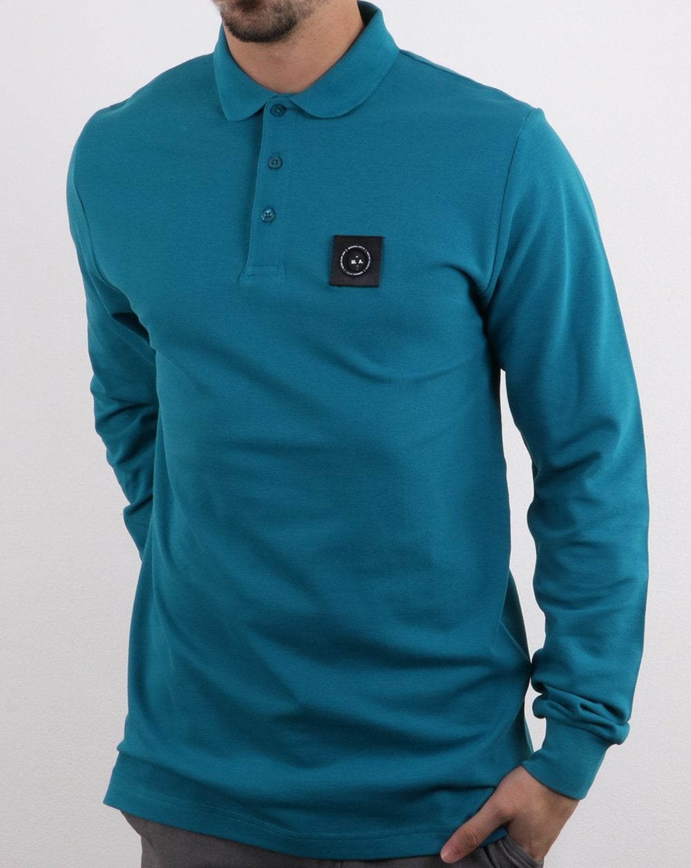 Marshall Artist – Langarm-Poloshirt in Blaugrün