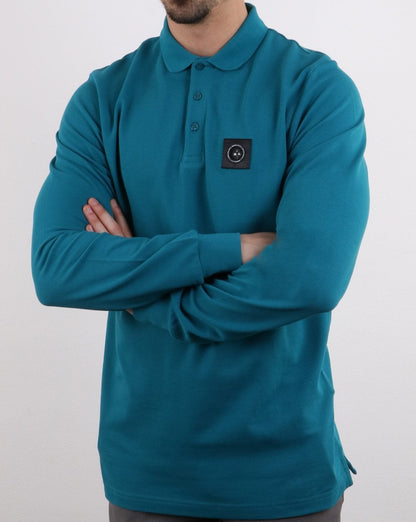 Marshall Artist – Langarm-Poloshirt in Blaugrün