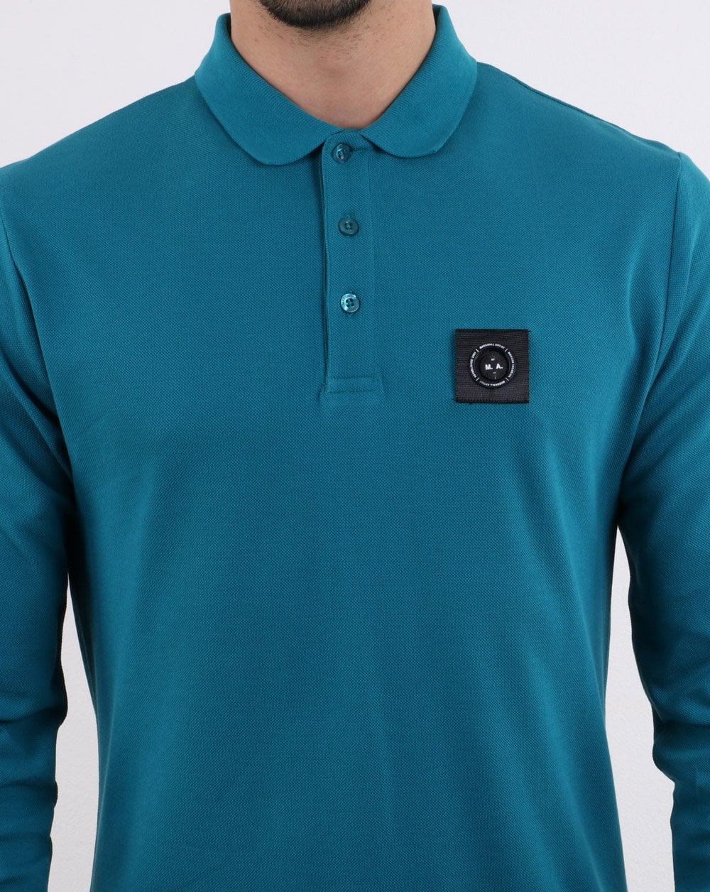 Marshall Artist – Langarm-Poloshirt in Blaugrün