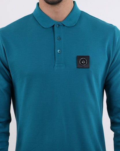 Marshall Artist – Langarm-Poloshirt in Blaugrün