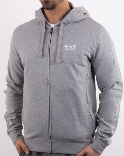 Emporio Armani – EA7 Core – Kapuzensweatshirt mit Reißverschluss und Logo in Grau