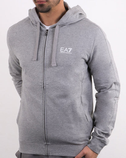 Emporio Armani – EA7 Core – Kapuzensweatshirt mit Reißverschluss und Logo in Grau