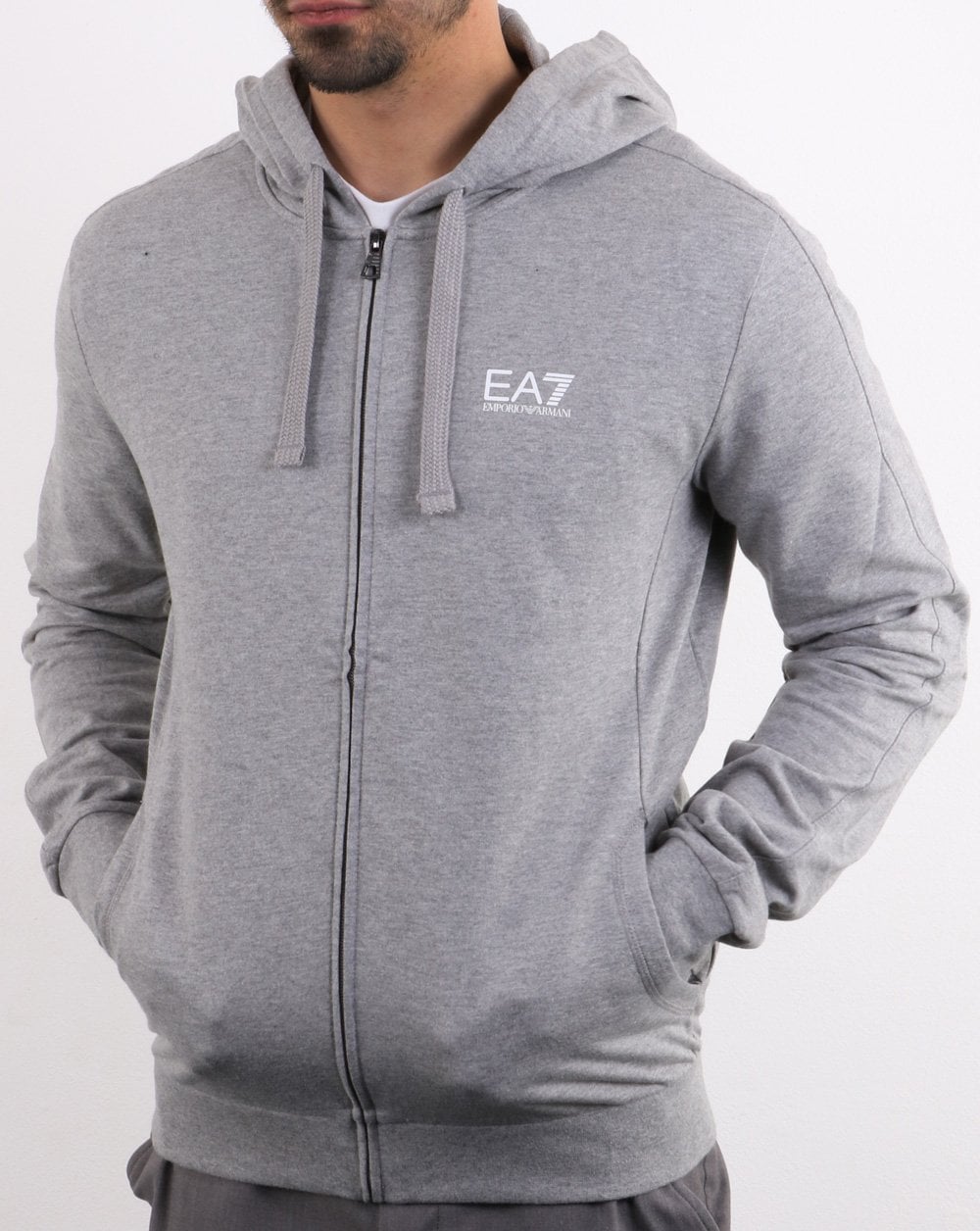 Emporio Armani – EA7 Core – Kapuzensweatshirt mit Reißverschluss und Logo in Grau