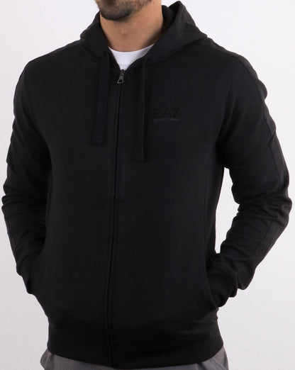 Emporio Armani – EA7 – Core-Logo – Kapuzensweatshirt mit durchgehendem Reißverschluss in Schwarz