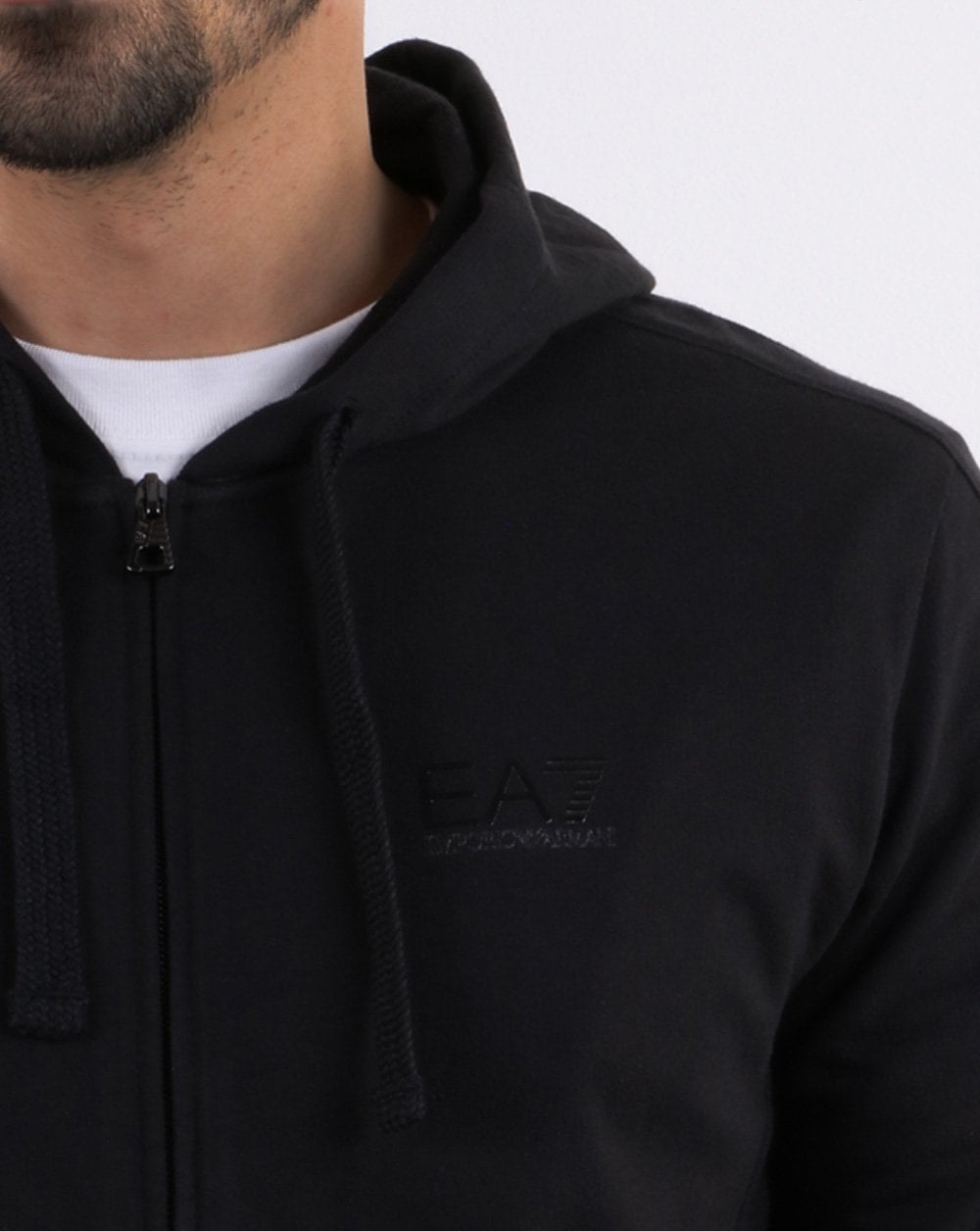 Emporio Armani – EA7 – Core-Logo – Kapuzensweatshirt mit durchgehendem Reißverschluss in Schwarz