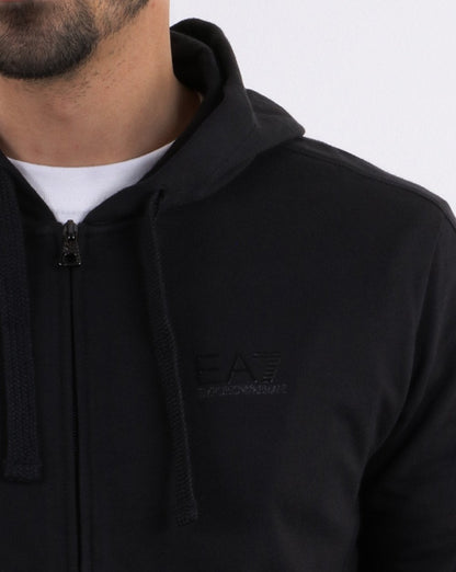 Emporio Armani – EA7 – Core-Logo – Kapuzensweatshirt mit durchgehendem Reißverschluss in Schwarz