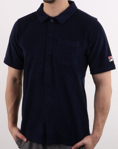 Fila Vintage Carson Poloshirt mit durchgehender Knopfleiste, Marineblau
