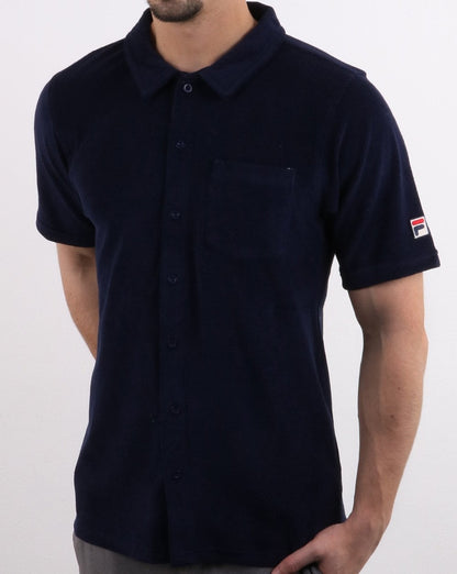 Fila Vintage Carson Poloshirt mit durchgehender Knopfleiste, Marineblau