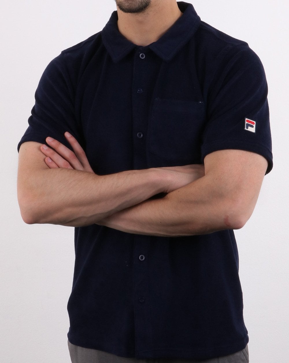 Fila Vintage Carson Full Button Polo Shirt Navy