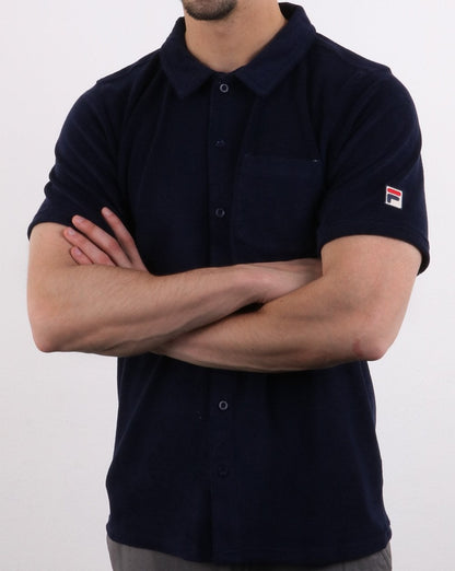 Fila Vintage Carson Poloshirt mit durchgehender Knopfleiste, Marineblau