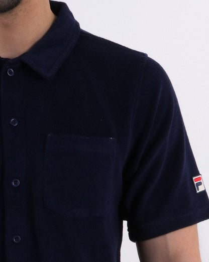 Fila Vintage Carson Poloshirt mit durchgehender Knopfleiste, Marineblau
