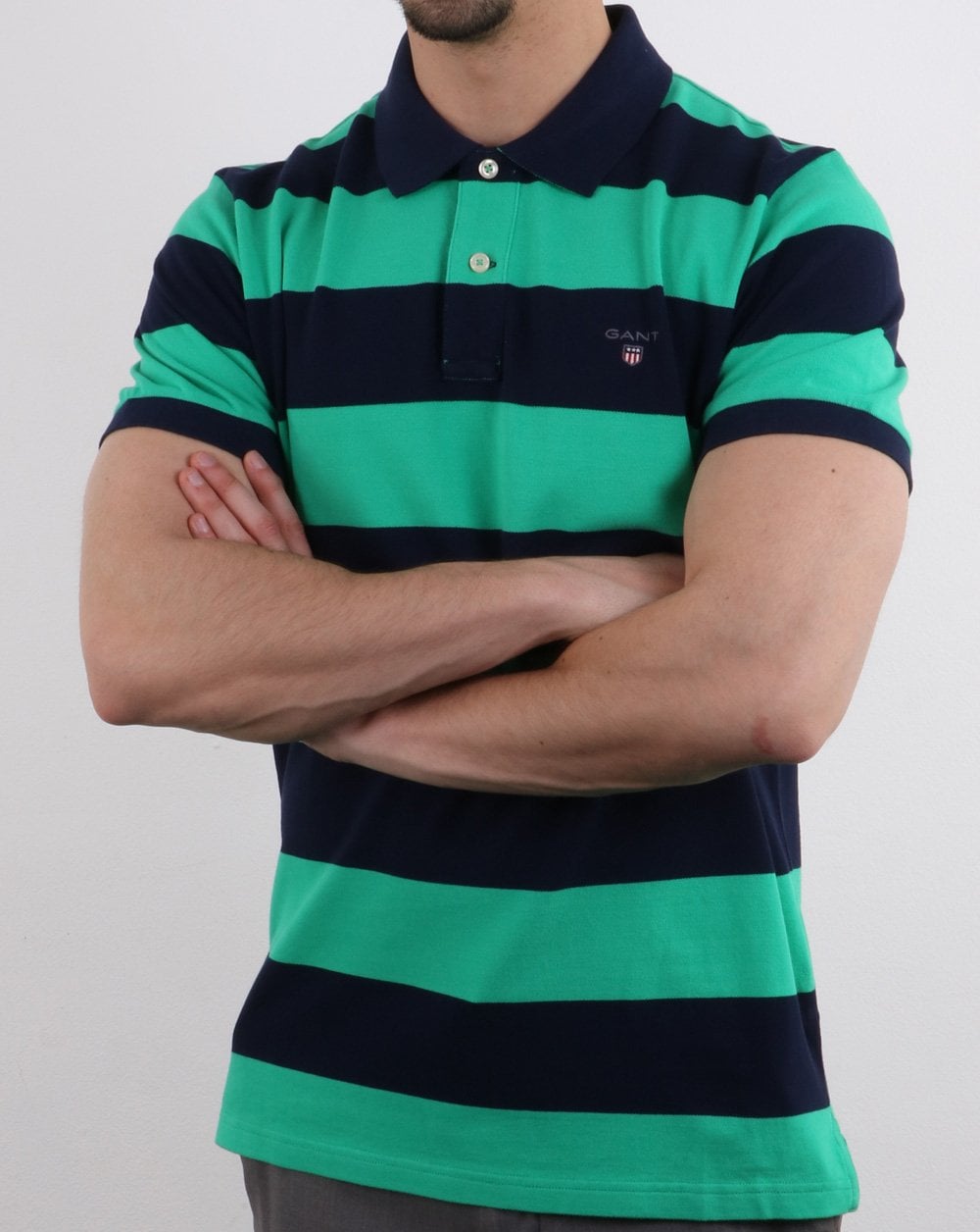 Gant Barstripe Pique Rugger Marineblau und Grün