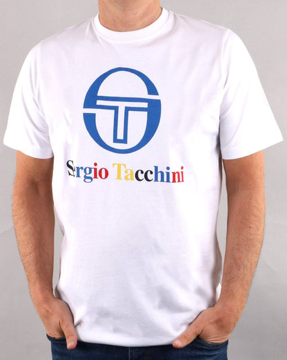 Sergio Tacchini T-Shirt mit mehreren Logos Weiß/Mehrfarbig