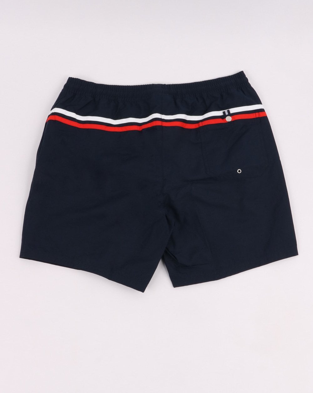 Lacoste – Badeshorts in Marineblau mit Streifendetail