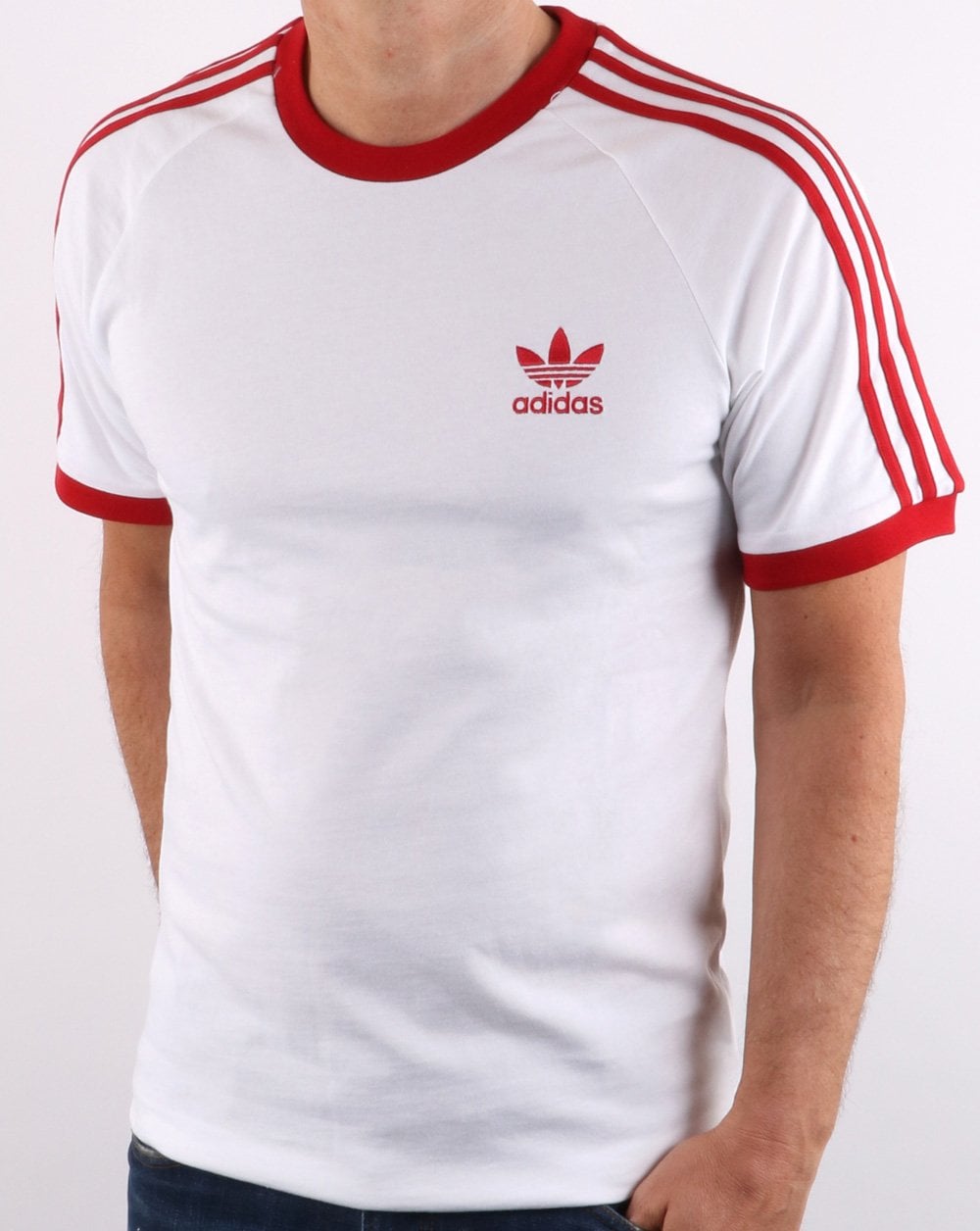 Adidas Originals Retro 3 Stripes T Shirt White/ Red