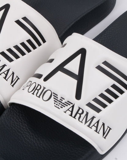 Emporio Armani – EA7 – Slider mit Logo, Weiß/Marineblau