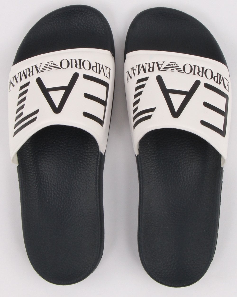 Emporio Armani – EA7 – Slider mit Logo, Weiß/Marineblau