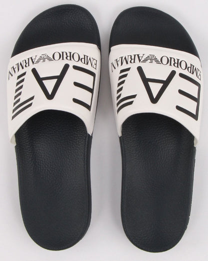 Emporio Armani – EA7 – Slider mit Logo, Weiß/Marineblau