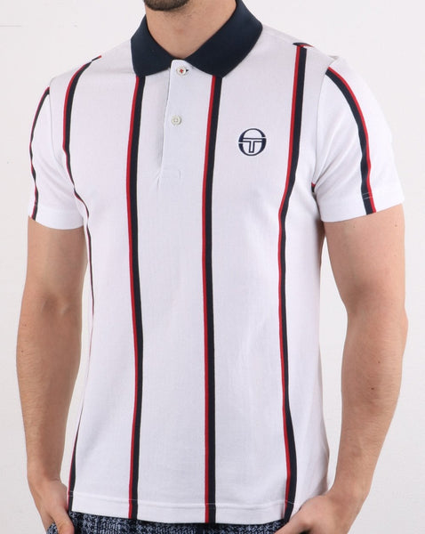 Sergio Tacchini Vertical Stripe Polo Shirt White