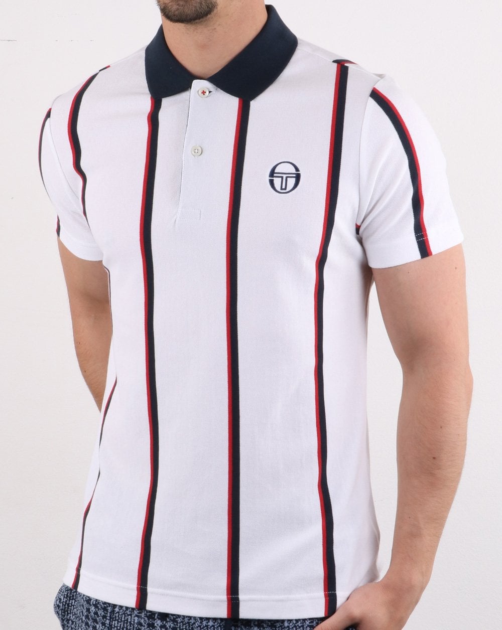 Sergio Tacchini Poloshirt mit vertikalen Streifen Weiß