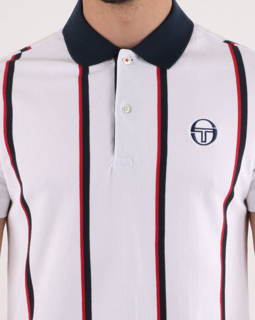 Sergio Tacchini Poloshirt mit vertikalen Streifen Weiß